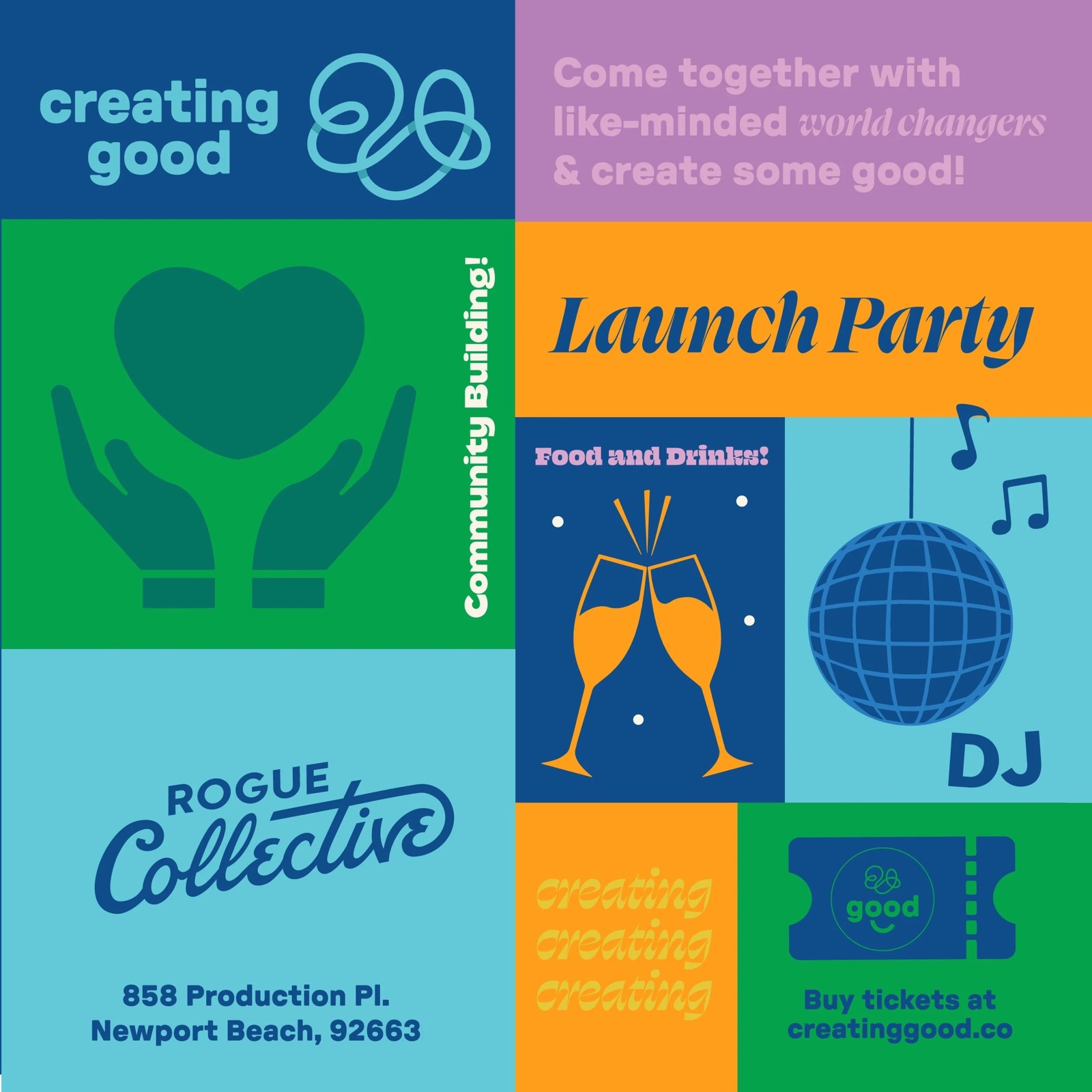 Creating Good launch party social graphic