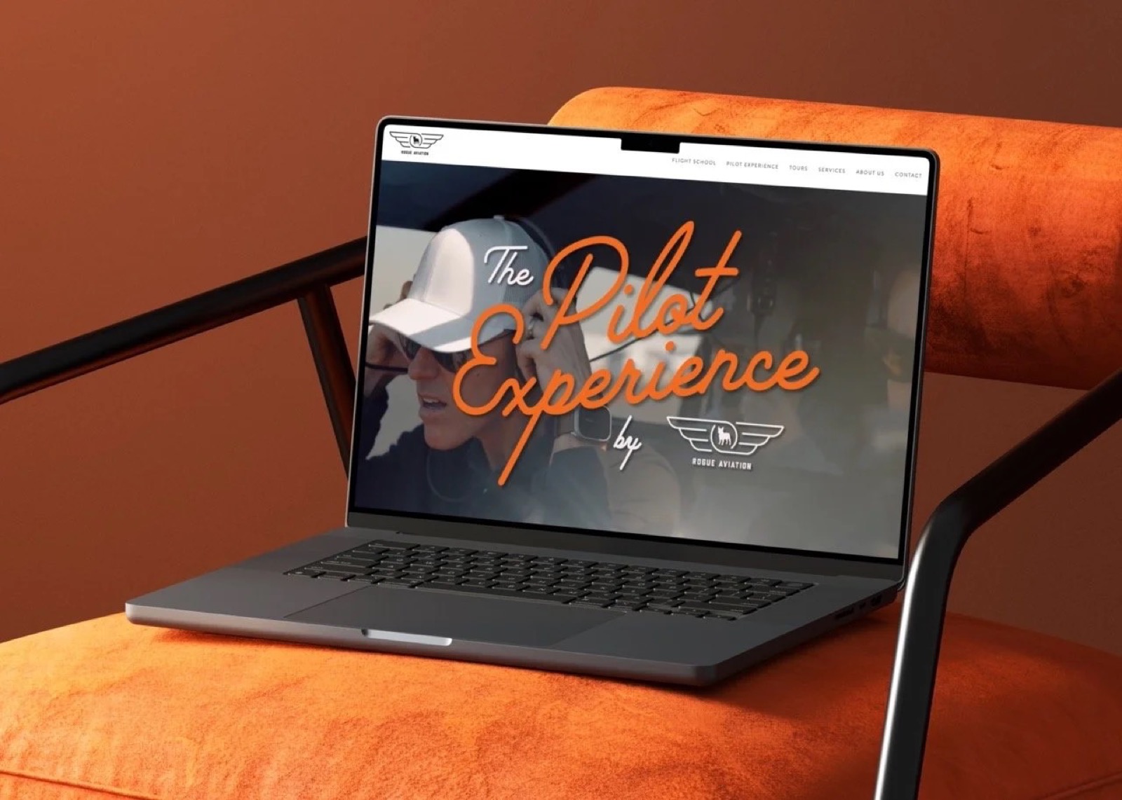 Laptop mockup of the Rogue Aviation Pilot Experience website
